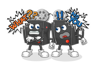 film camera arguing each other cartoon vector