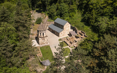Mtsvane Monastery in Georgia. It is medieval complex in a forested valley also known as Green...