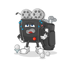 film camera with golf equipment. cartoon mascot vector