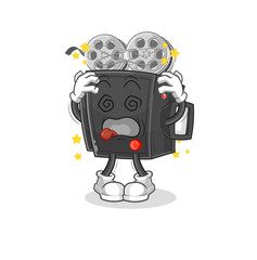 film camera dizzy head mascot. cartoon vector