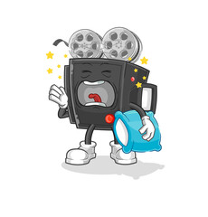 film camera yawn character. cartoon mascot vector