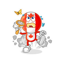 canada flag head catch butterfly illustration. character vector