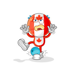 canada flag head hiten by bowling cartoon. cartoon mascot vector