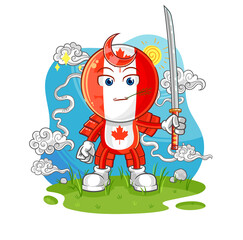 canada flag head samurai cartoon. cartoon mascot vector