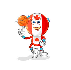 canada flag head playing basket ball mascot. cartoon vector