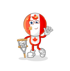 canada flag head sick with limping stick. cartoon mascot vector