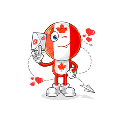 canada flag head hold love letter illustration. character vector