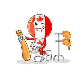 canada flag head playing baseball mascot. cartoon vector