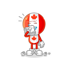 canada flag head blowing nose character. cartoon mascot vector