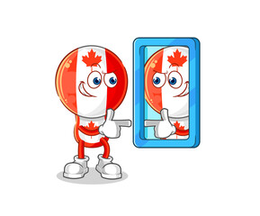 canada flag head looking into mirror cartoon. cartoon mascot vector