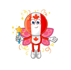 canada flag head fairy with wings and stick. cartoon mascot vector