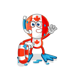 canada flag head swimmer with buoy mascot. cartoon vector