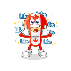 canada flag head give lots of likes. cartoon vector