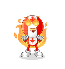 canada flag head on fire mascot. cartoon vector