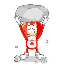 canada flag head lifting rock cartoon character vector