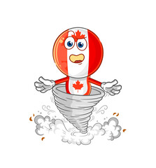 canada flag head in the tornado cartoon character vector