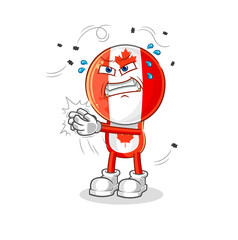 canada flag head swat fly character. cartoon mascot vector