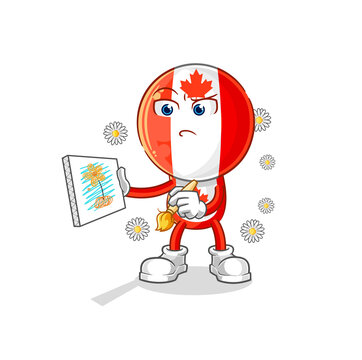 canada flag head traditional painter cartoon character vector