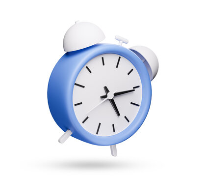 Alarm clock 3d icon on white background. Hand of classic desktop clock. 3d rendered illustration.