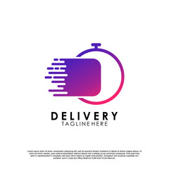 Delivery logo with bike man or courier Premium Vector