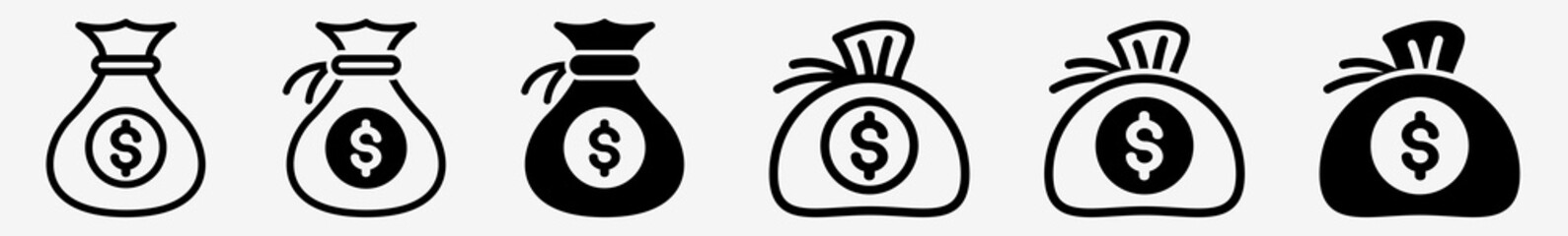 Money Bag Icon Dollar Money Bag Set | Money Bags Icon Sack Cash Vector Illustration Logo | Money Bag Icon Isolated Money Bag Collection