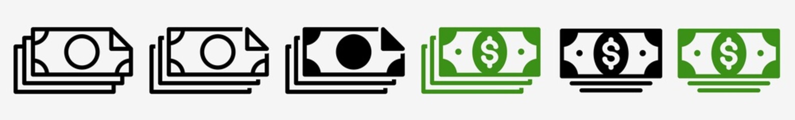 Bill Icon Money Bundle Dollar Bill Set | Money Bills Icon Green Banknote Vector Bank Note Illustration Logo | Money Bill Icon Isolated Money Bill Collection
