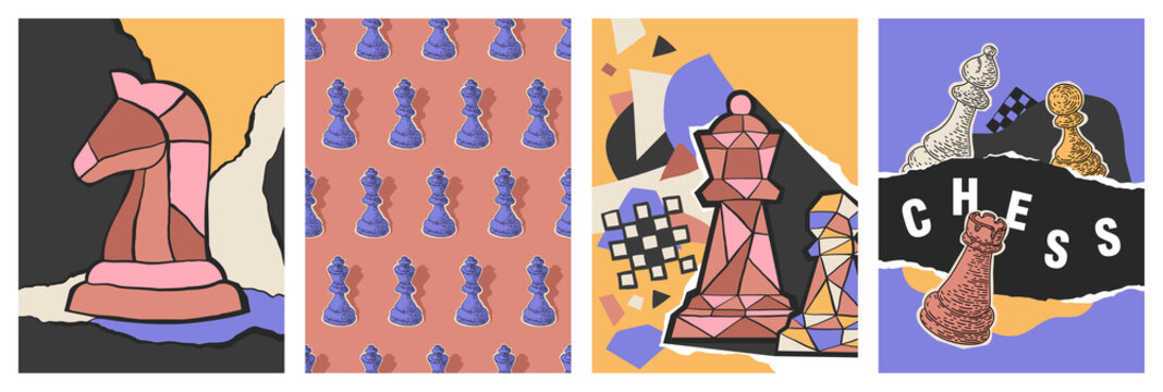 Chess artistic posters. Chess designs collection for web, mobile apps, tournament announcements, book covers.