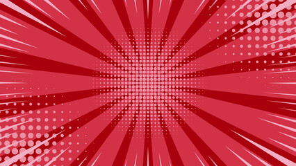 Pop art red comics book cartoon magazine cover. Cartoon funny retro pattern strip mock up. Vector halftone illustration. Vintage backdrop for comic superhero text, speech bubble, message.