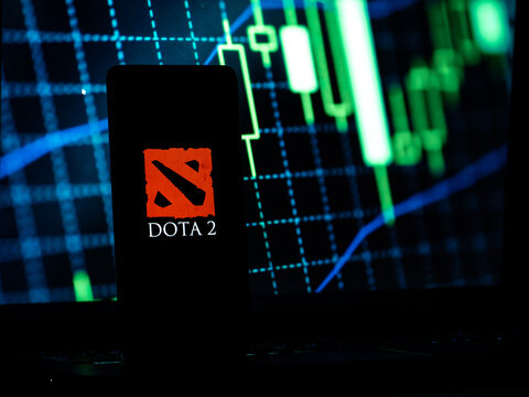 West Bangal, India - April 20, 2022 : Dota 2 on phone screen stock image.