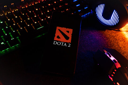 West Bangal, India - April 20, 2022 : Dota 2 on phone screen stock image.
