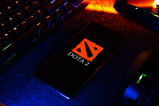 West Bangal, India - April 20, 2022 : Dota 2 on phone screen stock image.