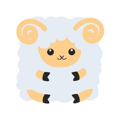 Cute animal square face Vector flat illustration