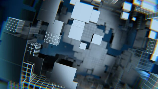 Vj loop. Rotation of cubes around the camera. Abstract cubes. Seamless video. Looped animation.