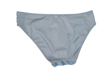 Blue women's bikini panties isolated on white background. Back view. Element of a beach swimsuit....