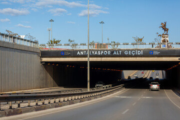 Antalya/Turkey - 20/03/2022: City road signs in Turkey, Underpass