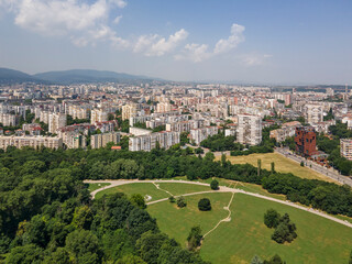 Fototapeta na wymiar Aerial view of South Park in city of Sofia, Bulgaria