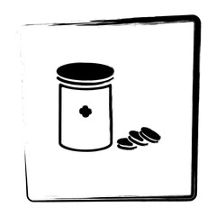 pill box, framed brush strokes, vector illustration.