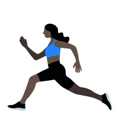 Fototapeta na wymiar Portrait of a black girl in profile who goes in for sports, doing lunges with her feet, isolate on white, flat vector