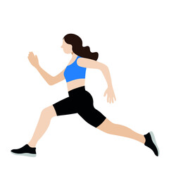 Fototapeta na wymiar Portrait of a girl in profile who goes in for sports, doing lunges with her feet, isolate on white, flat vector