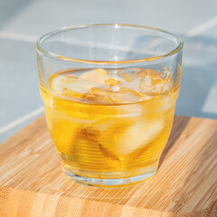 Golden rum on the rocks
