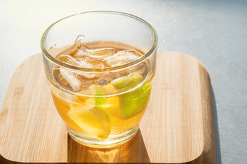 Golden rum on the rocks