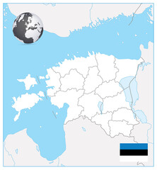 High Detailed White Map of Estonia
