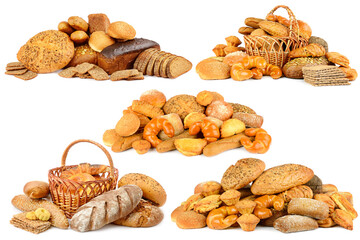 Big collection of fresh bakery products isolated on white