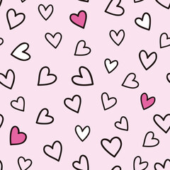 Seamless pattern with hearts. Vector illustration on pink background. It can be used for wallpapers, cards, wrapping, patterns for clothes and other.
