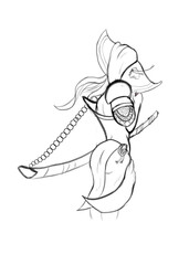 Samurai girl walking through tall grass