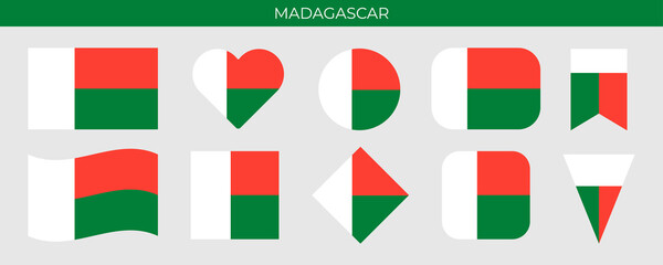 Madagascar flag set. Vector illustration isolatedon white background - obrazy, fototapety, plakaty