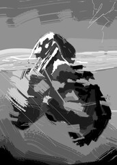 Mountain flooded with water with darkness below