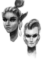 Cute elven and human sisters portraits