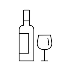 Wine glass and bottle icon vector illustration in outline style