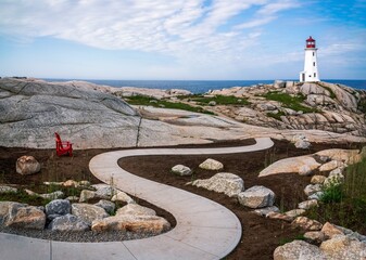 Looking at lighthouse in Peggy's Cove, Nova Scotia, Canada